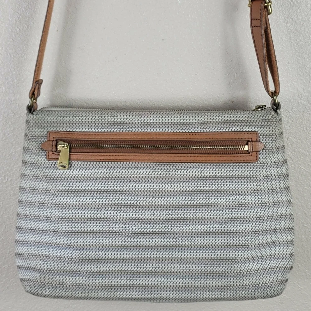 Fossil crossbody strap shoulder bag striped brown than - Picture 3 of 9